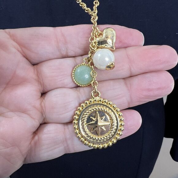 Talbots 2 Strand Pendant Necklace Semi Precious Stones Elegant gold tone New - Picture 1 of 6